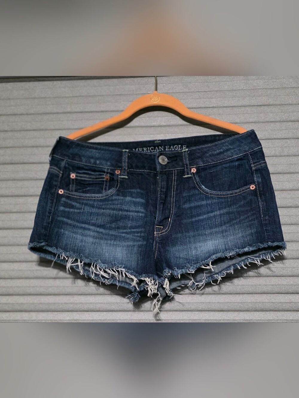 American Eagle Outfitters Dark Blue Denim Frayed Hem Shorts